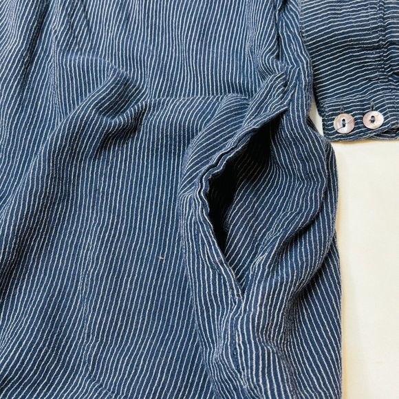 Free People Hearts And Colors Tunic Top SMALL Navy Blue Pin Stripe Sheer Floral - Picture 8 of 15